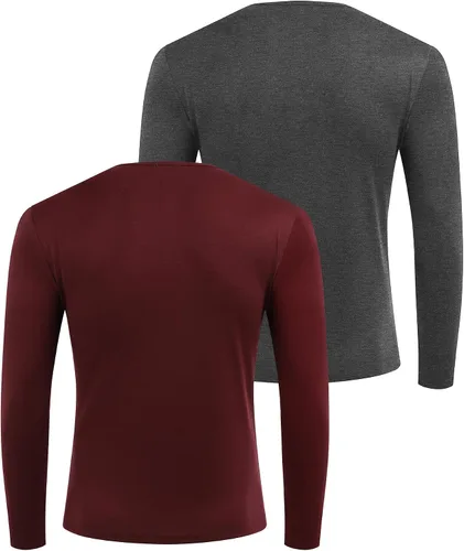 Vista 3 de COOFANDY Paquete de 2 camisetas básicas de algodón para hombre, de manga larga, ligeras, casuales, de algodón