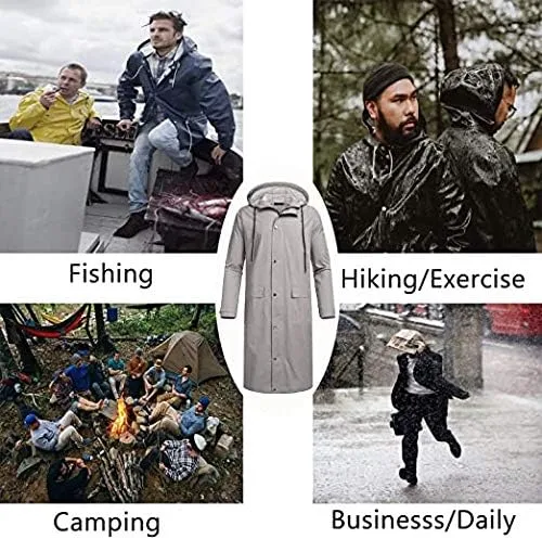 Vista 6 de COOFANDY Chaqueta impermeable para hombre con capucha, impermeable, ligera, activa, larga