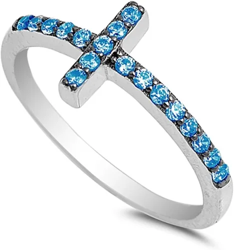 Vista 5 de ELIJA SU COLOR anillo de plata esterlina con diseño de cruz Circonita cúbica simulada negra