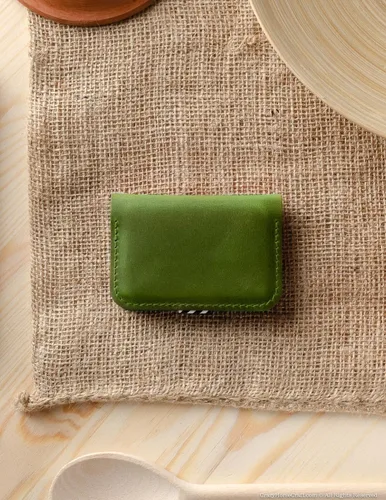 Vista 4 de Crazy Horse Craft Personalized Leather Card Holder, Business Card Case Felt Alpine Green
