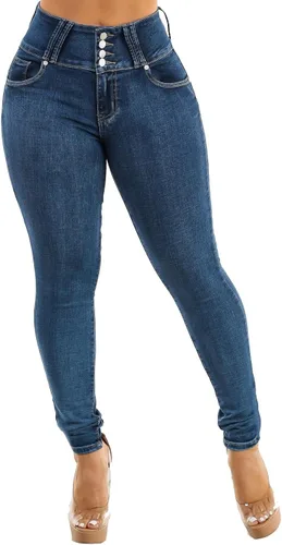 Vista 3 de Moda Xpress - Jeans ajustados con levantamiento de glúteos y cintura alta para mujer