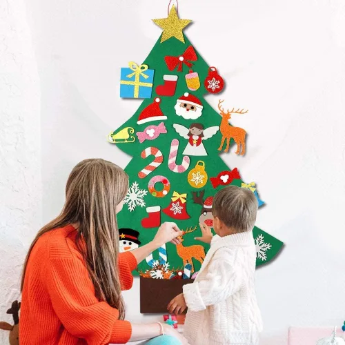 Vista 5 de OurWarm Árbol de Navidad de fieltro para niños, decoraciones de Navidad de 3 pies para niños pequeños con 30 adornos de purpurina, árbol de Navidad