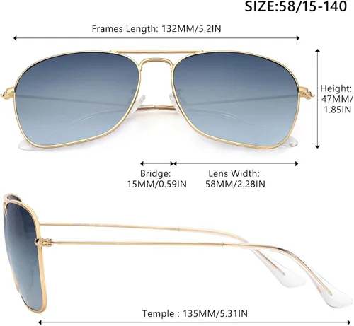 Vista 5 de IOHLNG Lentes de sol cuadrados de aviador para mujeres y hombres, polarizados, militares, cuadrados, clásicos, vintage, de metal