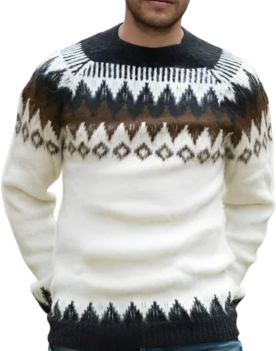 Vista 11 de Suéter de alpaca Gamboa para hombre, lana ligera y suave, de cuello redondo, tejido a mano, suéteres de otoño e invierno Azul