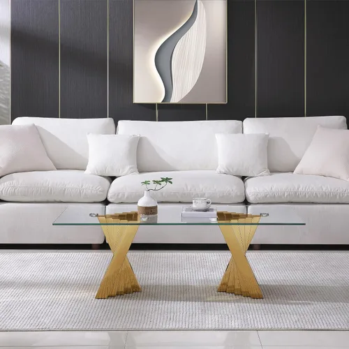 Vista 21 de Mesa de centro rectangular moderna de vidrio con parte superior de cristal templado negro y marco de acero inoxidable para sala de estar
