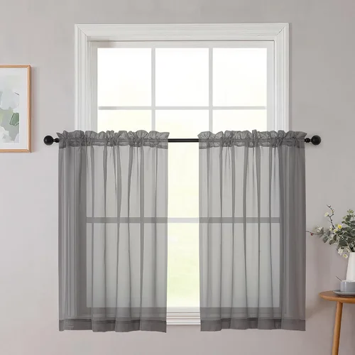 Vista 208 de 2 paneles de cortinas traslúcidas blancas para dormitorio, sala de estar, 96 pulgadas de largo, modernas, suaves, ligeras, con bolsillo para barra