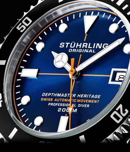 Vista 3 de Stuhrling Original DEPTHMASTER - Reloj de buceo profesional de acero inoxidable automático suizo para hombre, resistente al agua, pulsera cepillada
