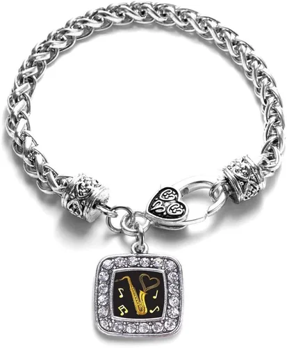 Vista 41 de Pulsera de dijes cuadrados de plata con joyería de circonita cúbica