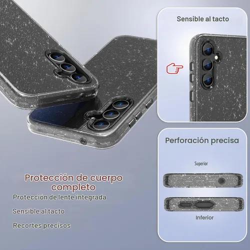 Vista 4 de Funda para Samsung Galaxy S23 FE, funda transparente con purpurina S23 Fe, funda protectora a prueba de golpes, diseñada para Samsung Galaxy S23 FE