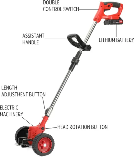 Vista 8 de Wacker eléctrico sin cable, cortador de cepillo para recortar hierba, herramienta ligera para cortacésped, funciona con pilas, 24 V 2000 mAh
