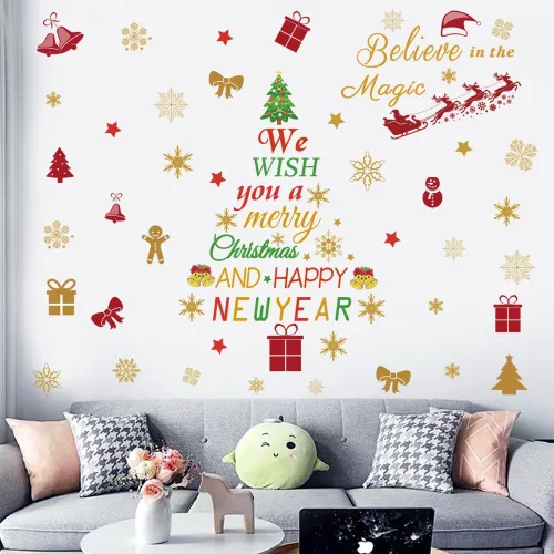 Vista 6 de Calcomanías de pared con citas de Feliz Navidad, calcomanías de vinilo para decoración de pared, calcomanías de ventana de Navidad, calcomanías
