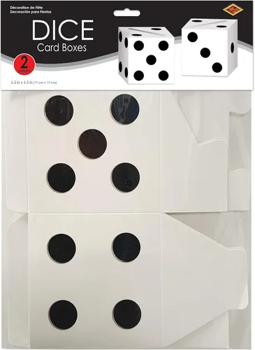 Vista 4 de Beistle Cajas de tarjetas de dados livianas de 6½ x 6½ pulgadas, paquete de Incluye 2 cajas de tarjetas ligeras en forma de dados para fiestas