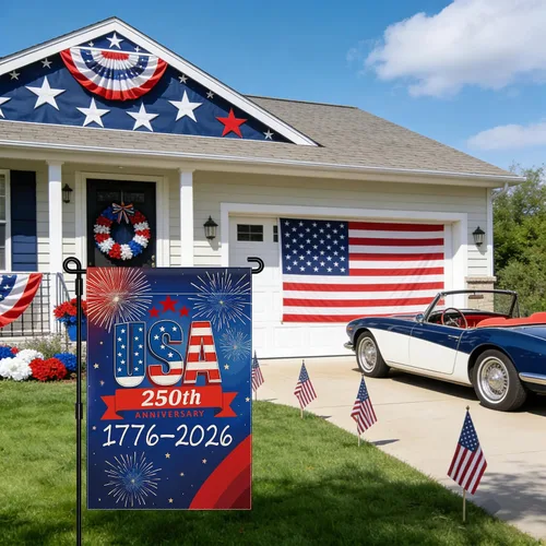 Vista 3 de Bandera de jardín con el 250 aniversario de Estados Unidos, bandera de Estados Unidos del 250 aniversario 1776-2026, bandera patriótica