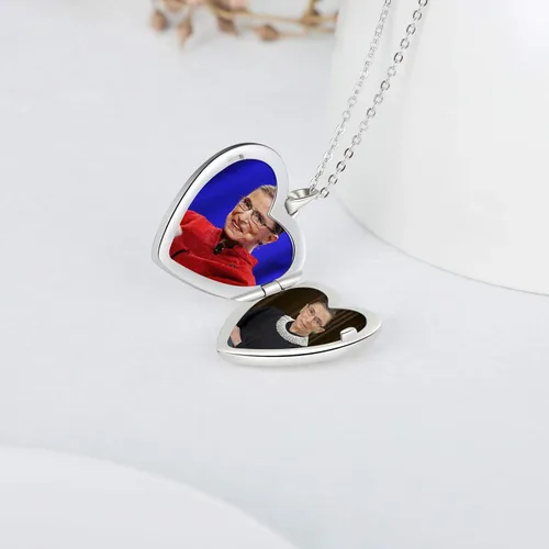 Vista 3 de Cuoka Collar con medallón de corazón de plata de ley 925 con medallón de corazón con foto personalizada para mujer, Plata esterlina, No es una