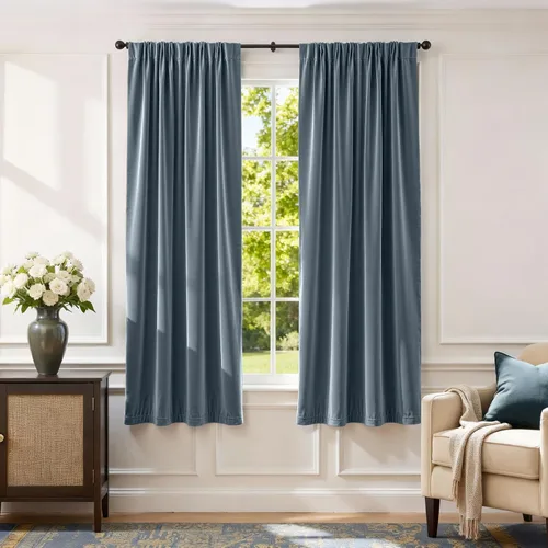 Vista 120 de Lazzzy Cortinas opacas de terciopelo beige de 84 pulgadas de largo con aislamiento térmico para oscurecer la habitación, cortinas forradas de lujo