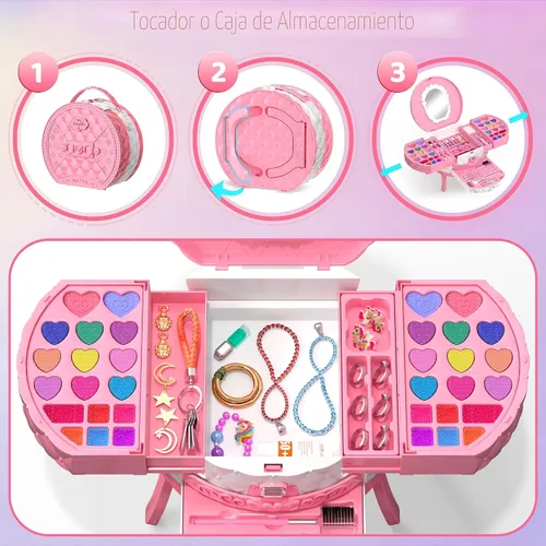 Vista 6 de PERRYHOME Kit de maquillaje para niños para niña, juego de cosméticos reales lavables de 59 piezas, juego de maquillaje para niños no tóxicos, kit