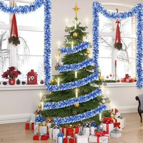 Vista 5 de Geosar - Guirnalda de oropel de Navidad de 26,2 pies, decoración de oropel metálico con brillo, guirnalda colgante para árbol de Navidad, adorno