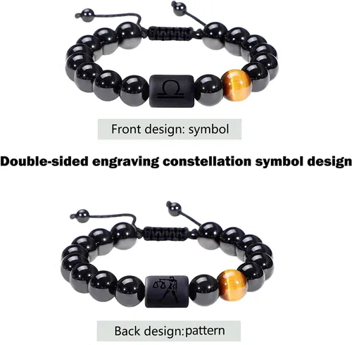 Vista 15 de SUMMER LOVE Father's Day Gifts Zodiac Bracelet for Men Women 10mm Natural Black Onyx Stone Star Sign Constellation Beaded Protection Bracelet