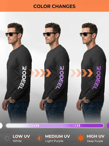 Vista 5 de Rodeel Camisas de pesca para hombre de manga larga que absorbe la tela UPF 50 protección solar camisa de rendimiento a. Negro