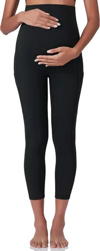 Vista 5 de POSHDIVAH Leggings de entrenamiento de maternidad para mujer sobre el vientre, pantalones de yoga con bolsillos, ropa deportiva suave, pantalones