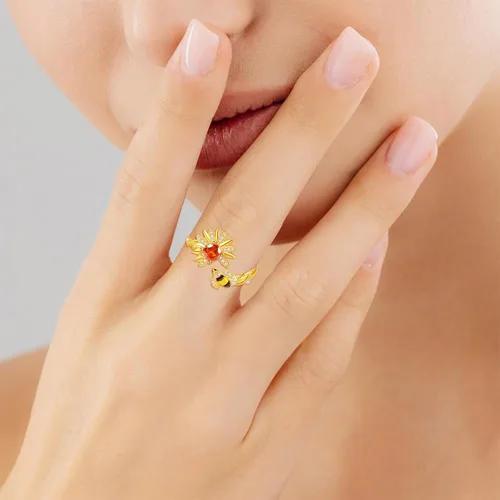 Vista 4 de Dreamboat Sterling Silver Sunflower Rings for Women Gold Ring Adjustable Spinner Ladybug Bee Flower Rings Flower Rings Cute Jewelry Gifts