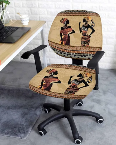 Vista 2 de Fundas para silla de oficina para mujeres africanas, elásticas, 2 piezas, suave, decorativo, protector para silla de escritorio, protector universal