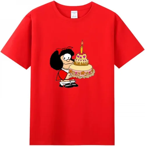 Vista 9 de Camiseta de algodón purificado con pastel de cumpleaños Mafalda para mujer Negro