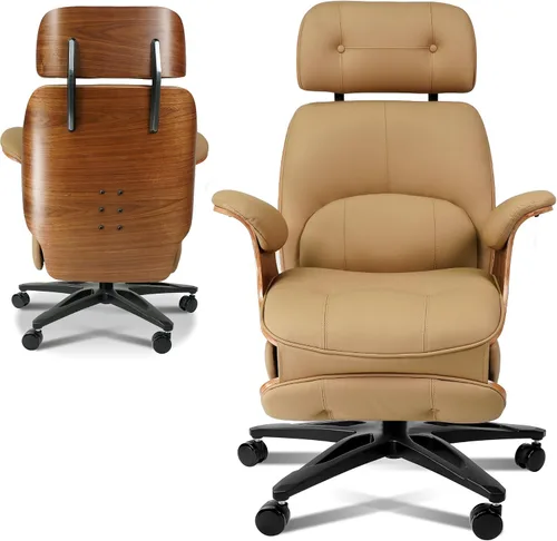 Vista 9 de Silla de oficina ergonómica de cuero, reclinable/reposapiés Negro