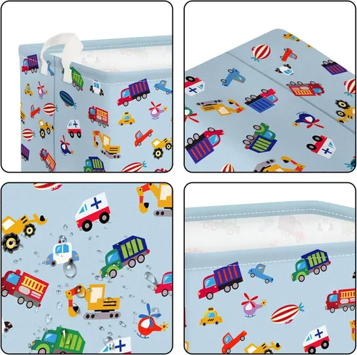 Vista 5 de Clastyle Cesta de almacenamiento de camión para vehículo, color azul, para excavadora, para niños, para jardín de infantes, rectangular, ropa