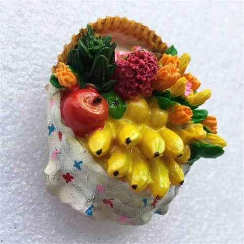 Vista 4 de Cesta de frutas 3D imán de nevera decoración del hogar y cocina resina fruta refrigerador imán