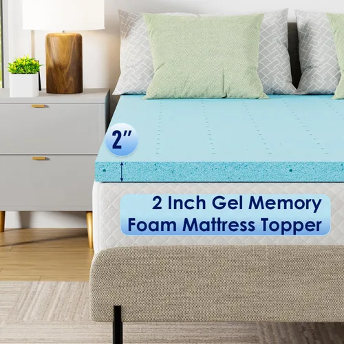 Vista 5 de PayLessHere - Cubrecolchón de 2 pulgadas de espuma viscoelástica con gel/Cubrecolchón con infusión de gel/Certificado CertiPUR-US/Fácil de limpiar