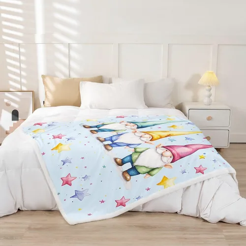 Vista 2 de Erosebridal Cartoon Gnomes Fleece Blanket,Dwarf Throw Blanket 40x50 Inch for Bedroom Living Rooms Sofa Couch,Colorful Stars Sherpa