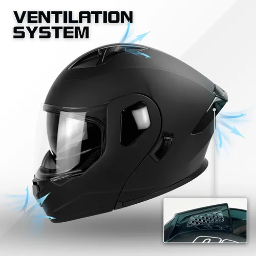 Vista 4 de Casco para motocicleta integral, negro mate, con certificación DOT, diseño abatible