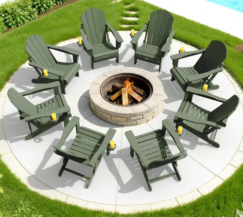 Vista 9 de SERWALL Silla Adirondack plegable para exteriores, silla de patio con portavasos - Ejército