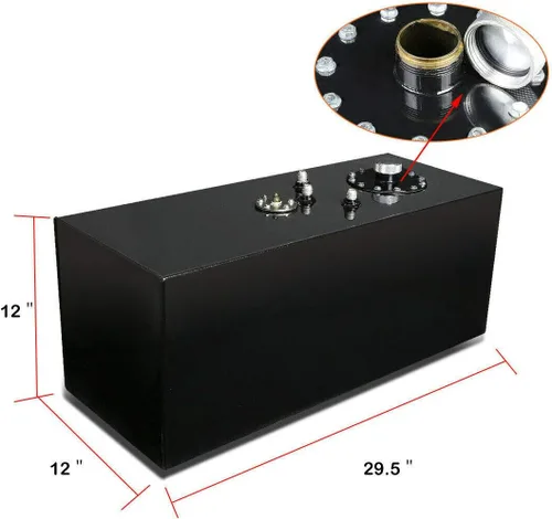 Vista 3 de Celda de Combustible Tanque de Gasolina de Alimentación Superior de Aluminio de 19 Galones+Tapa+Sensor de Nivel 72L Negro