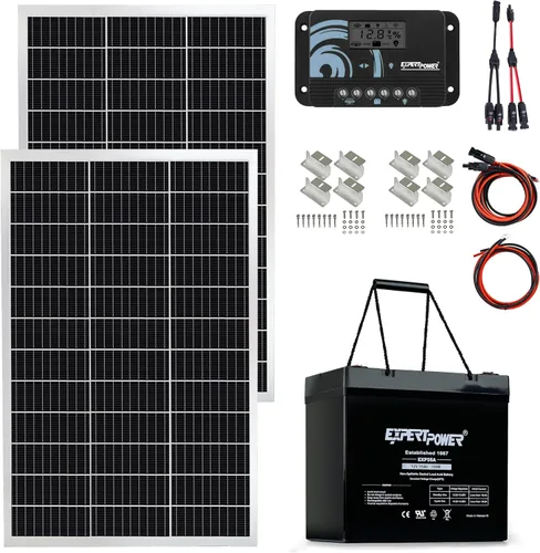 Vista 12 de ExpertPower Kit solar: panel flexible SunPower de 100 W, batería AGM SLA de 12 V 20 AH, controlador de 10 A y cables, bricolaje fuera de la red