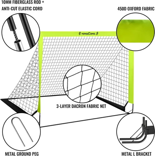 Vista 6 de VavaCava - Juego de arcos de fútbol portátiles de 4 x 3 pies para diversión en el patio trasero, 2 redes, 2 pelotas de tamaño 3, 10 conos