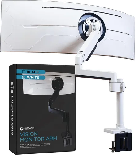 Vista 8 de ULTRARM Brazo de monitor de servicio pesado para monitores ultraanchos de hasta 57" y 44 libras, soporte de escritorio individual, altura ajustable