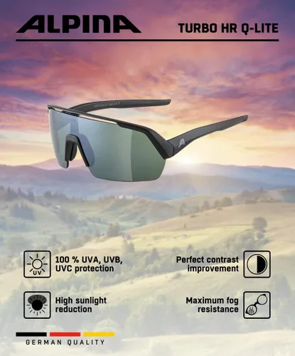Vista 5 de ALPINA Gafas de ciclismo antivaho con espejo y que mejoran el contraste para hombres y mujeres, 100% protección UV, TURBO HR Q-LITE
