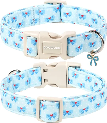 Vista 18 de DOGWONG Collar para perro de San Valentín, collar ajustable de algodón con corazón de caramelo azul, perfecto para perros pequeños a medianos