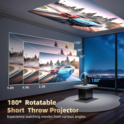 Vista 3 de KSAN Proyector con Soporte, [Enfoque Eléctrico] Proyector WiFi 1080P con Bluetooth, Proyector de Películas Portátil para Uso en Interiores