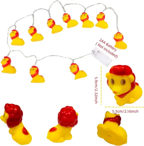 Vista 7 de Guirnalda de luces LED con forma de león con forma de animal de 5.4 pies, 10 luces LED de león con sombrero rojo, luces de hadas para decoración