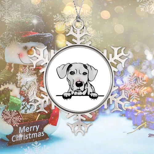 Vista 5 de Adorno de copo de nieve de metal – Sato Dog Ornament Acuarela Peeking Dog Mom Pet Novedosos adornos de copo de nieve de metal regalo para perro mamá