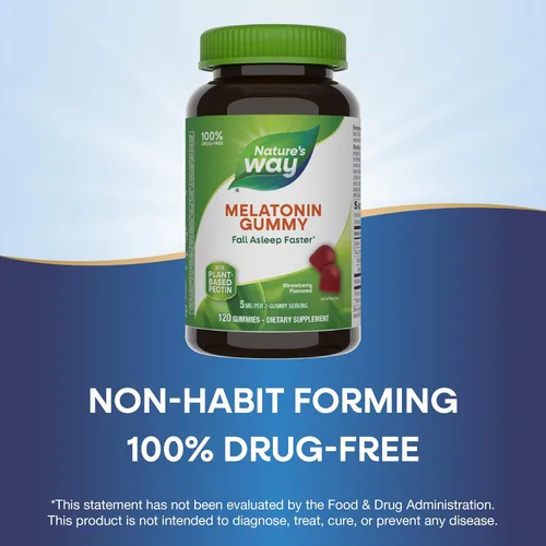 Vista 3 de Nature's Way Gomitas de melatonina para adultos, apoyan el sueño reparador*, duerme más rápido*, sabor a fresa, 5 mg de gomitas de melatonina por 2