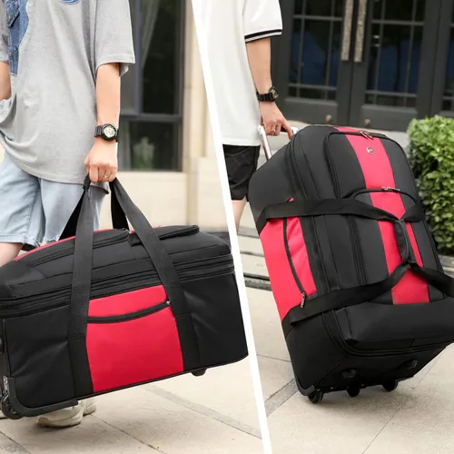 Vista 4 de yotefe Softside - Equipaje expandible con ruedas giratorias y bolsillo para teléfono, 30 pulgadas, Negro Azul, Equipaje extensible Softside