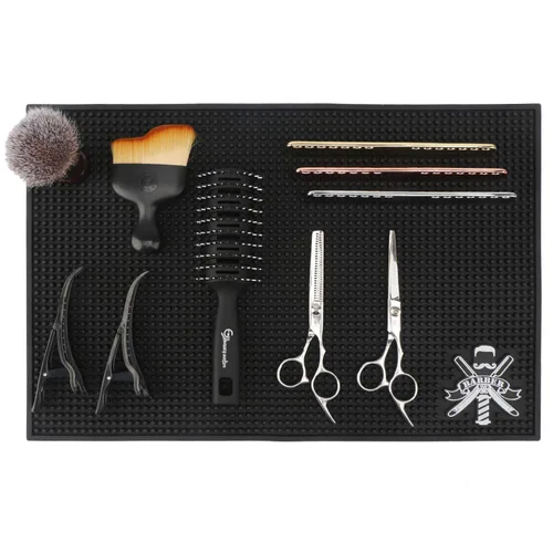 Vista 8 de Segbeauty - Alfombrilla de peluquería para cortaútapas, 11.8 x 17.5 pulgadas, antideslizante, flexible, de goma para estaciones, tijeras