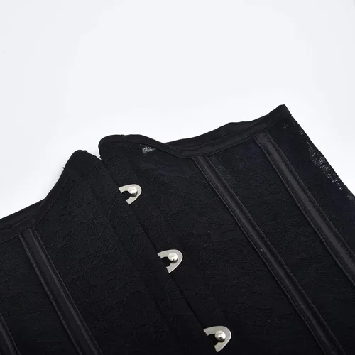 Vista 4 de Conjunto de ropa interior con corsé para mujer, sexy moldeadora de encaje deshuesado con aros para mujer (negro, S)