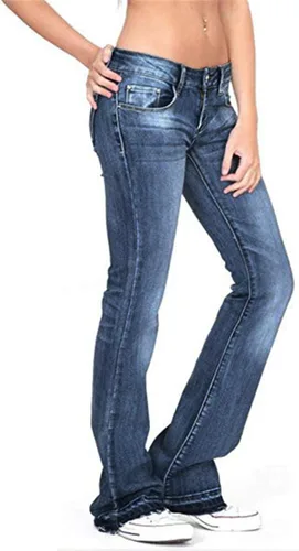 Vista 4 de Andongnywell - Pantalones vaqueros elásticos de cintura media para mujer con pierna ancha acampanada