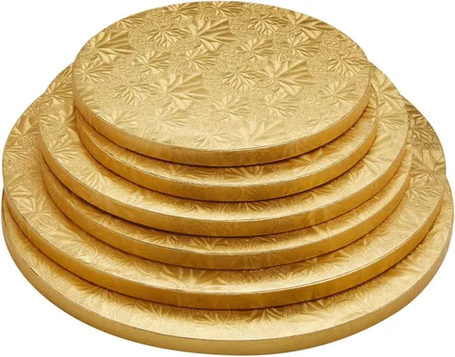 Vista 3 de Juvale Tambores dorados para tartas, redondos de 8, 10 y 12 pulgadas, 1/2 pulgadas de grosor, cartón dorado brillante, juego de 6 – Juego