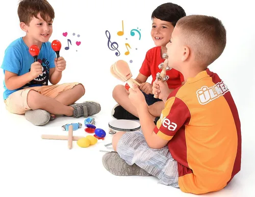Vista 9 de Juego de instrumentos educativos y musicales para niños pequeños, 21 piezas, con pandereta, maracas, castañuelas y más, promueve las habilidades